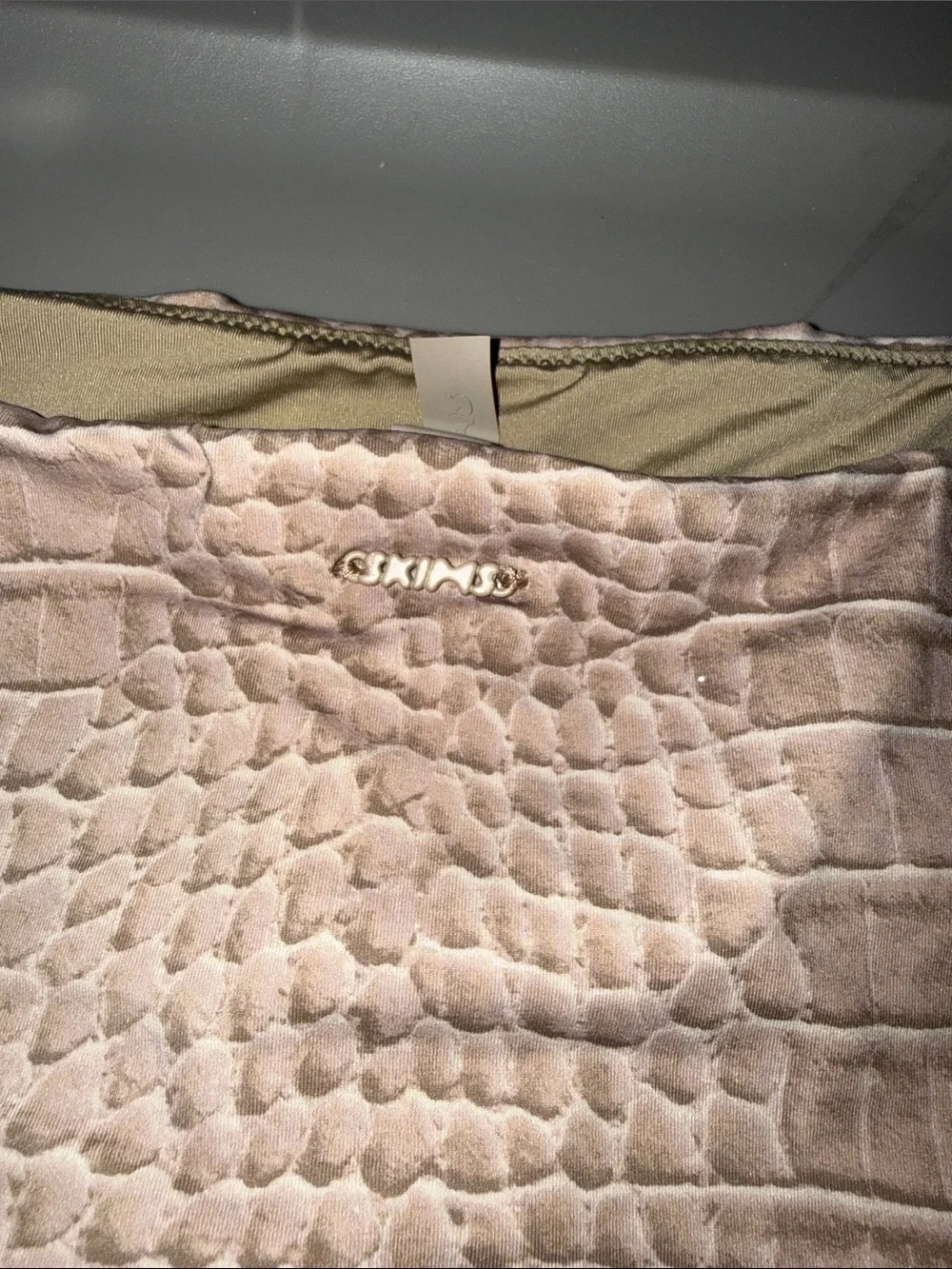 Skims Signature Swim Mid Waist Bottoms Dune Crocodile Print XL